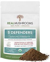 5 Defenders Organic Mushroom Extract Blend by Real Mushrooms - Chaga, Reishi, Shiitake, Maitake and Turkey Tail Powder - Immune Defense - 45g - Perfect for Shakes, Smoothies, Coffee and Tea