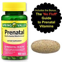 Prenatal Multivitamin and Multimineral, Folic Acid 800 mcg Tablets (100ct) with Vitamin A, B-6, B-12, C, D, E Bundle w/ No Fluff Prenatal Info Guide