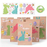 LIHAO 12 Piece Easter Kraft Paper Gift Bag with Bunny Eggs Stickers for Kids Craft
