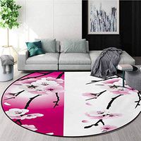 RUGSMAT Floral Modern Washable Round Bath Mat,Apricot Flowers Branches On Different Backgrounds Blossoms Nature Garden Art Non-Slip Bathroom Soft Floor Mat Home Decor,Round-59 Inch