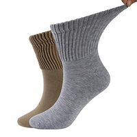 Dsource Diabetic Socks,Soft Foot Cushion Home Travel Wide Loose Fit Non Binding Dress Socks for Men Women 2 Pairs Mid Grey Khaki L/XL
