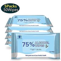 FON ALLEY 75% Alcohol Wet Wipes,Portable Alcohol Hand Wipes Individually Wrapped, Disinfectant Large Wet Wipes(7.1"x5.5") Use for Antiseptic Skin Cleaning Care(5 Packs,10 Wipes/Pack) (5 Pack)