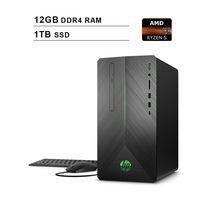 2020 HP Pavilion Gaming Desktop (AMD Quad-Core Ryzen 5 2400G up to 3.9GHz, AMD Radeon RX 580 4GB, 12GB DDR4 RAM, 1TB SSD, DVD, HDMI, WiFi, Bluetooth, Keyboard, Mouse, Windows 10)