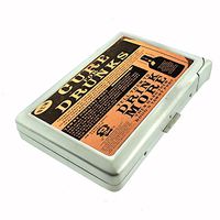 Cigarette Case with Built in Lighter Funny Bar Drinking Signs Ads S22 Smoking King Size Cigarettes Silver Metal Wallet 4" X 2.75" RFID Protection Hilarious