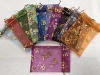 Lanswe 100 Pack Sheer Organza Drawstring Bags Butterfly Floral Print Jewelry Pouches Candy Gift Bags Wedding Party Favor Mesh Christmas Pouches (Mixed, 4''x6'')