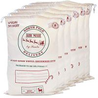 6-Pack XL Reusable Christmas Canvas Gift Bags 26" x 19" - Santa's North Pole Delivery Design - Deluxe Drawstring Fabric Cloth Present Giant Stocking Sacks - Extra Large Wrapping Alternative