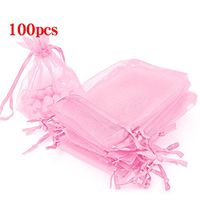 Boshen 100/200PCS Organza Gift Candy Sheer Bags Mesh Jewelry Pouches Drawstring Bulk for Wedding Party Favors Christmas 3"x4" 5"x7" (3" X 4"(100PCS), Pink)
