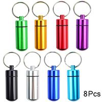Mini Waterproof Aluminum Pill Container Cache Drug Box with Keychain - Colorful Outdoor Camping Travel Traveling Portable Pill Capsule/Match Case Bottle (8pcs Mini Size)