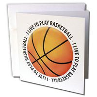 3dRose I Live To Play Basketball - text around basketball - Greeting Cards, 6 x 6 inches, set of 12 (gc_41819_2)