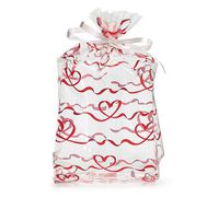 Small Red Valentine Scrolling Hearts 7x2x3" Cello Party Treat Food Snack Bags (10 ct)
