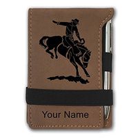 Mini Notepad, Bronco Rider, Personalized Engraving Included (Dark Brown)