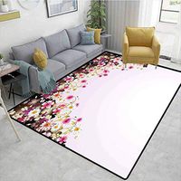 Bigdatastore Floral Vegetables Area Rug Boys Room, Daisy Bouquet Botany Petals with Butterfly Wedding Valentines Romance Design, Easy Maintenance Area Rug Living Room Bedroom Carpet(6'x 9')