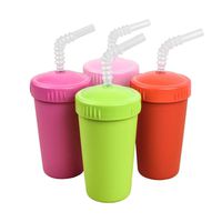 Re-Play Made in The USA 4pk Straw Cups with Reversable Reusable Straw for Baby, Toddler, and Child Feeding - Lime Green, Bright Pink, Red, Purple (Grinchmas+)