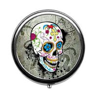 Qien BaiSei Beautiful Skull Pill Box/Pill Case-Round Pill Box/Case- Three-Compartment Pill Box/Pill Case