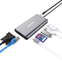 Laptop Docking Station, AZDOME 8 in 1 USB C Hub Adapter thernet,4K HDMI,VGA,USB 3.0 Ports,PD 2.0 Charging Port, Card Reader, Audio Mic Port MacBook,MacBook Pro 2018, 2017, 2016,Chromebook