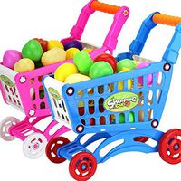 Alishebuy Kids Shopping Trolleys Toy Children's Simulation Supermarket Trolley Fruit and Vegetable Mini Shopping Cart Shopping Play Set