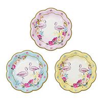 Talking Tables Truly Flamingo Floral Flamingo Disposable Plates, 12 count,  7 inch in 3 Designs for a Birthday or Flamingo Party, Blue/Pink/Yellow