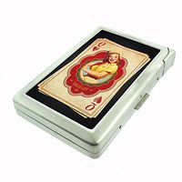 Perfection In Style Metal Cigarette Case with Built in Lighter Vintage Playing Cards Design 008
