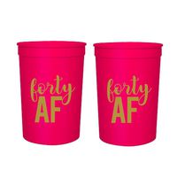 Forty AF, 40 AF, 40th Birthday Cups, 40th Birthday Party Cups Set of 12 16oz Cups, 40th Birthday Stadium Cups, Perfect for Birthday Parties, Birthday Decorations (Pink)