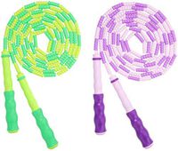 Upgraded Soft Beaded Jump Rope, 2 Pack Adjustable Tangle - Free Segmented Fitness Skipping Rope for Men, Women and Kids Keeping Fit, Training, Workout and Weight Loss (Green & Purple)