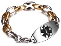JF.JEWELRY Two-Tone Stainless Steel Tag Medical Alert ID Bracelet for Men Women-Free Engraving