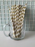 100 Pack Gold Striped Paper Straws,party Straws, Food Safe Paper Drinking Straws, Paper Party Sip Sticks (100, Gold Striped)