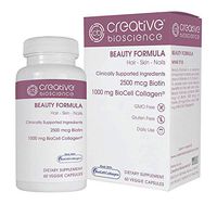 Beauty Formula with BioCell Collagen, Clinically Supported Ingredients (2500mcg Biotin, 1000mg BioCell Collagen), GMO-Free, Gluten-Free, 60 Veggie Capsules, Creative Bioscience, Made in USA