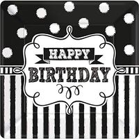 Amscan 541671 Chalkboard Birthday Square Plates Party Supplies, Black