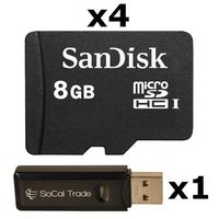 4 Pack - SanDisk 8GB MicroSD HC Memory Card SDSDQAB-008G (Bulk Packaging) LOT of 4 with SoCal Trade USB 2.0 MicoSD & SD Memory Card Reader
