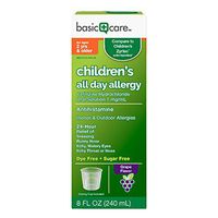 Basic Care Children’s All Day Allergy, Cetirizine Hydrochloride Oral Solution 1 mg/mL, Grape Flavor, 8 Ounce
