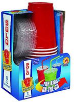 Solo 9 Oz Plastic Cup, Lid, & Straw Combo Pack, 15 Cups, Red