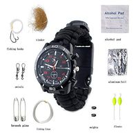 Huanxin Survival Bracelet Watch, Multifunctional Outdoor Survival Kits with Paracord,Compass,Whistle,Rope Cutter,Fire Starter Scraper,Flint,Fishing Line,Fishing Hooks,a