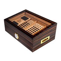 Cigar Humidor Desktop Cigar Box, Can Hold 60 Cigars, Cigar Cabinet with Hygrometer and Humidifier Cedar Wood Lining Glass Cover Double Layer, Cigarette Box, Men's Gift Box Wood Lined