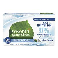 Seventh Generation Fabric Softener Sheets, Free & Clear, 80 Count (Packaging May Vary)