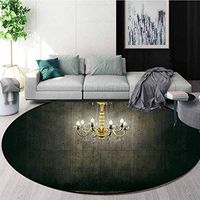 RUGSMAT Grunge Machine Washable Round Bath Mat,Classic Chandelier in A Dark Gothic Wooden Room Vintage Style Room Picture Non-Slip No-Shedding Bedroom Soft Floor Mat,Diameter-35 Inch