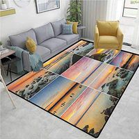 Landscape southwest Area Rug for Living Room, Sunset Panorama Sun Rays over Sea Stones Mountains Natural Paradise Coast Summer, Fashionable High Class Living Dinning Room(6'x 9') Orange Grey