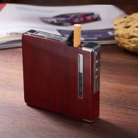 RONSHIN Electronics for Aluminum Metal Automatic Cigarette Case Box with USB Rechargeable Windproof Lighters Can Hold 20 Cigarettes Red Wood Grain