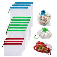 super1798 Mesh Food Storage Bag Transparent Drawstring Vegetable Fruit Container Organizer(3 x L Blue+6 x M Green+3 x S Red)