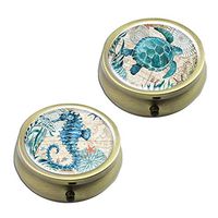 Pill Cases Set of 2 - Cheliz Compact 3 Compartment Medicine Case, Pill Box for Pocket or Purse(2-Marine Animal2)