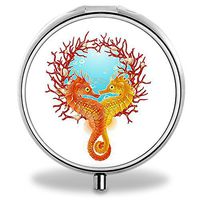 Hippocampi Pill Case, Round Stainless Drug Organizer Container Medicine Cover for Pocket Daily&Weekly