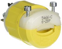 Leviton 5466-CY 20 Amp, 250 Volt, Straight Blade, Plug, Industrial Grade, Grounding, Yellow-White