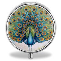 Custom Wanchang Pill Case, Peacock Round Compact 3 Metal Portable Pill Container for Daily Use