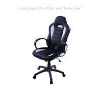 Modern Racing Style High Back Executive Chair Comfortable Bucket Seat Swivel Desk Task Adjustable Height PU Leather Upholstery Posture Support #1707wht