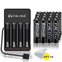 PALO 16 Pack AA 600mAh Rechargeable Ni-MH Battery with Free 4 Bay AA AAA USB Battery Charger