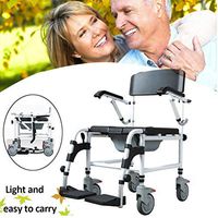 Personal Mobility Assist, Aluminum Shower Chair Bedside Commode Over Transport Lockable Wheelchair Seat For Handicap The Toilet Wheeled And Removable Footrests Rolling Seniors Can Bear 150kg lightweig