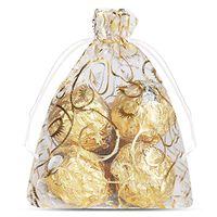 Outdoorfly 50PCS Organza Bag 4x6 White Drawstring Jewelry Pouches Bags,Heart Printed Mesh Bags,Wedding Party Favor Baby Shower Bags,Candy Chocolate Sample Bags(White Heart)