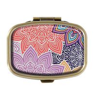 Cecillia Colorful Petals Pill Box Decorative Boxes Bronze Rectangular Pill Case Medicine Tablet Holder Wallet Organizer Case for Pocket or Purse