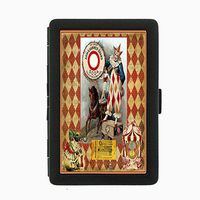 Perfection In Style Black Color Metal Cigarette Case Vintage Circus Design 003