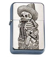Day Of The Dead Antique Image Windproof Refillable Flip Top Oil Lighter with Tin Gift Box D-184