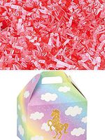 Unicorn Design Gable Gift Box with Choice of Crinkle Paper Shred Color 8.5"x4.75"x5.5" with Handle (Pink Shred)